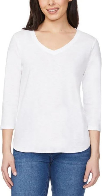 KIRKLAND Signature Women's 3/4 Sleeve V- Neck, White, 2X-Large