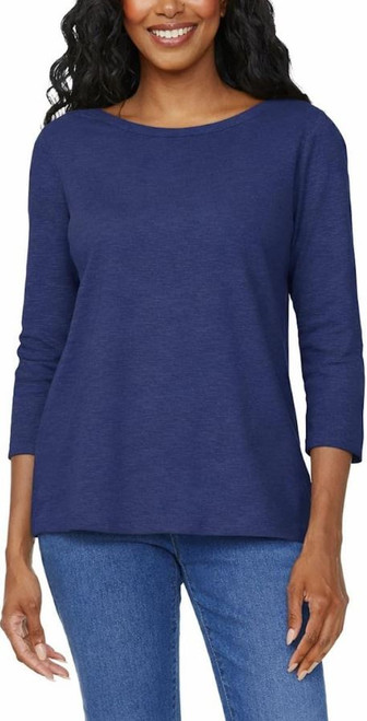 KIRKLAND Signature Women's 3/4 Sleeve Boatneck Slub Tee Shirt, Blue, Medium