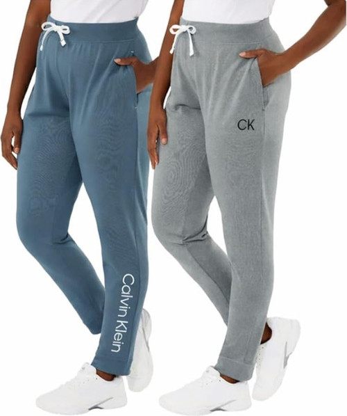 Calvin Klein Women's 2 Pack French Terry Jogger Pant, Blue/Gray, Large