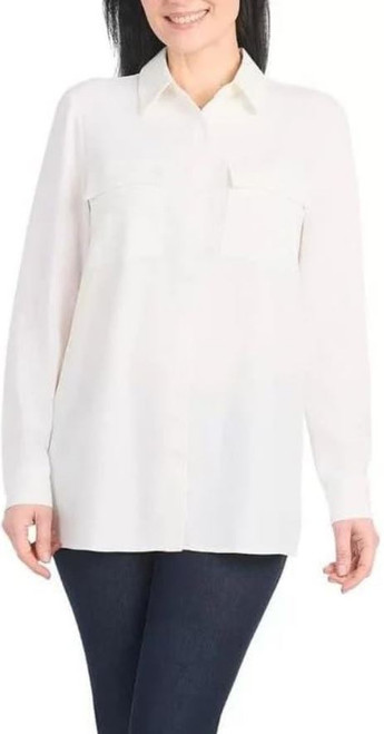 Hilary Radley Women's Roll Tab Sleeve Blouse, Long Sleeve, White, Medium
