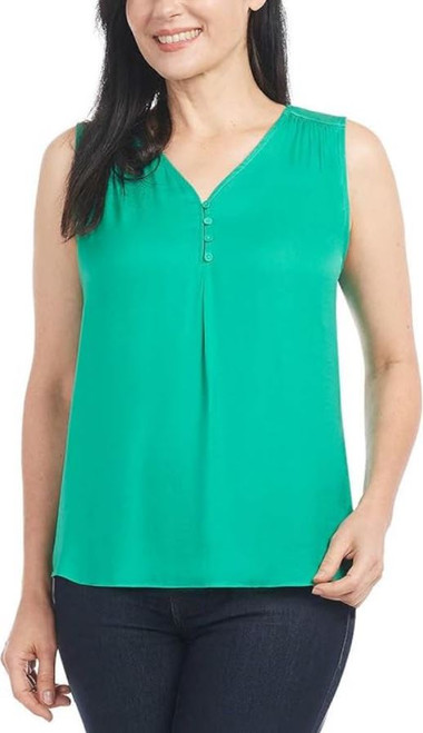 Hilary Radley Women's V-Neck Sleeveless Blouse, Vivid Green, Medium