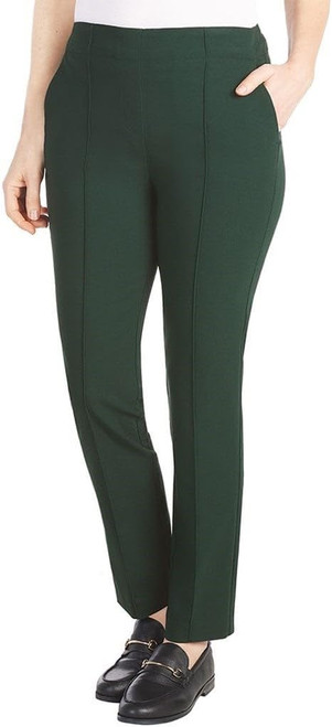 Hilary Radley Women's Ponte Pull-On Mid Rise Slim Leg Pants, Green, Small