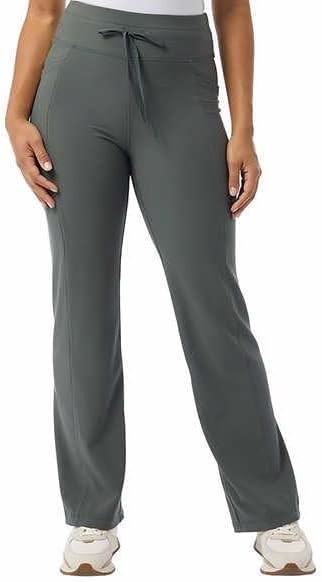 32 Degrees Wide Leg Pants Woman Ribbed Semi Flare Pant Yoga Pants, Green, Large