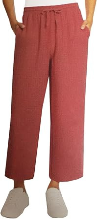 Jessica Simpson Women's Gauzy Cotton Pull On Cropped Ankle Pants, Red, Small