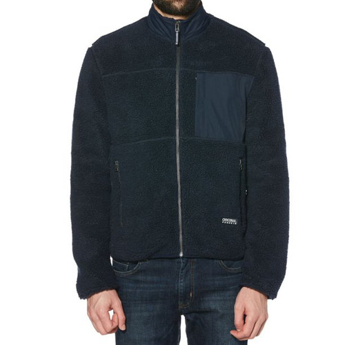 Original Penguin Men's Jacket Fleece Sherpa Logo, Blue, XXL