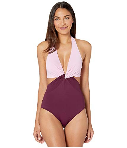 Kate Spade New York Color Blocking Knotted Halter One-Piece, Raisin, Small