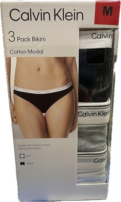 Calvin Klein Women's Cotton Modal Bikini Panties, 3 Pack, Grey Multi, Medium