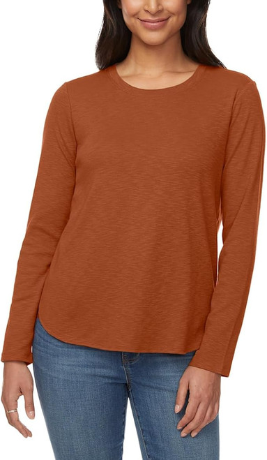 KIRKLAND Signature Women's Long Sleeve Slub Tee Shirt, Rust, Medium