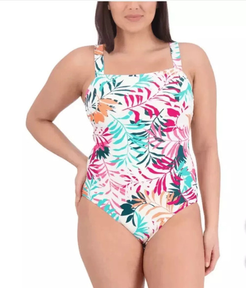 Eddie Bauer Women's Core One Piece UV Protection Swimsuit, White Multi, Medium