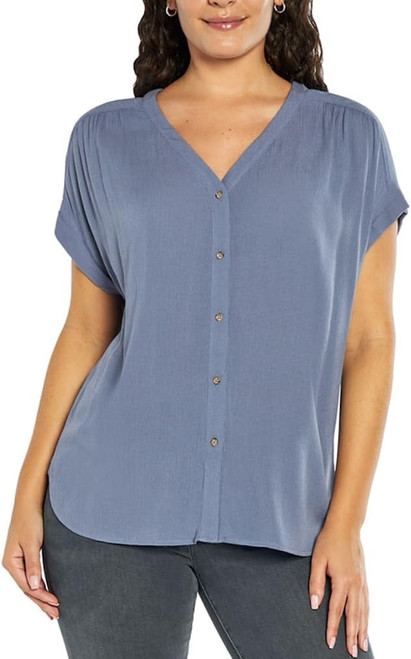 Orvis Women's Short Sleeve Button Front Blouse Shirt, Blue, Medium