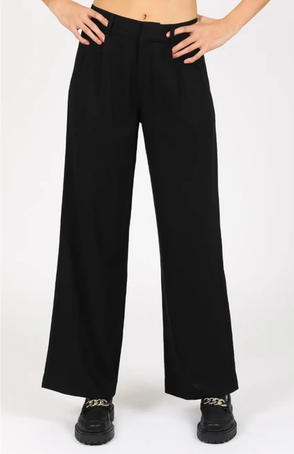 Sound Style Women's Trouser Wide Leg Linen Pant, Black, Large