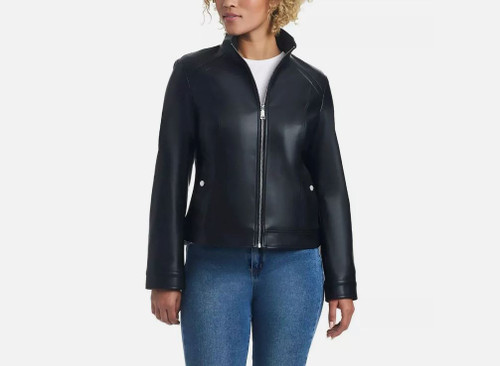 Vince Camuto Women's Faux Leather Jacket, Black, Medium