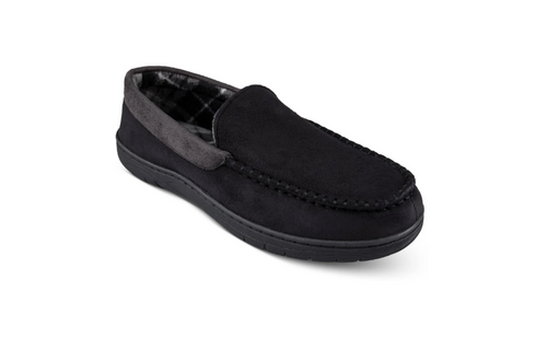 Haggar Men's Faux Suede Lined Loafer Slippers, Black, 8-9 Medium