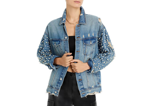 Sunset & Spring Embellished Casual Denim Jacket, Blue, Medium