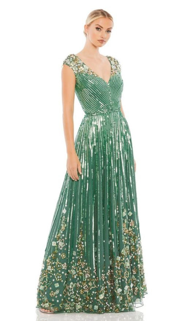 Mac Duggal Sequin And Floral Embellished Evening Gown, Green, 12