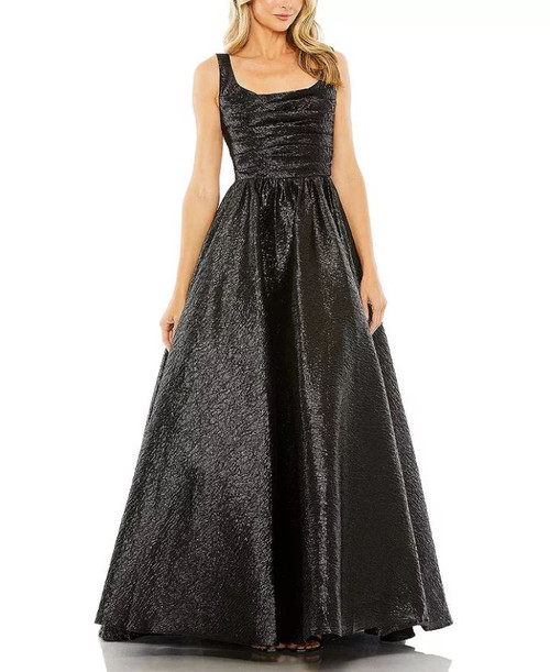 Mac Duggal Metallic Pleated Bodice Ballgown, Square Neckline, Black, 14