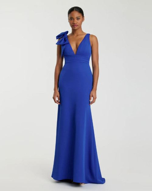 Mac Duggal Sleeveless, V Neck Bow Detail Mermaid Gown, Royal Blue, 12