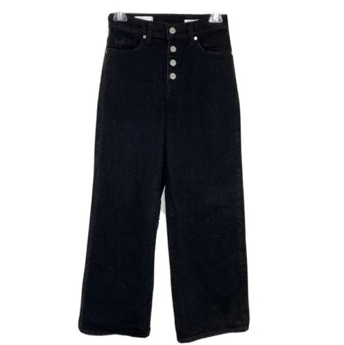 BLDWN Cropped Wide Leg Jeans, Button Fly, High Rise, Black, 27