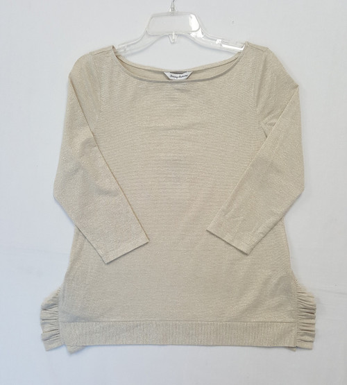 Tommy Bahama Women's Ruffle 3/4 Sleeve Top, Beige & Gold, Small