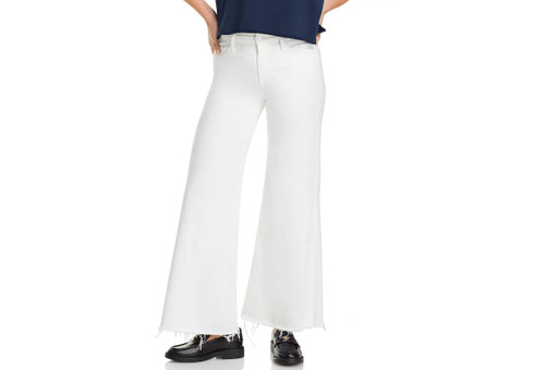 Mother The Lil' Roller Fray Petites High Rise Wide Leg Jeans, White, 34