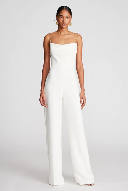 Halston Chain Strap Jumpsuit, Scoop Neck, Sleeveless, Chalk, 2