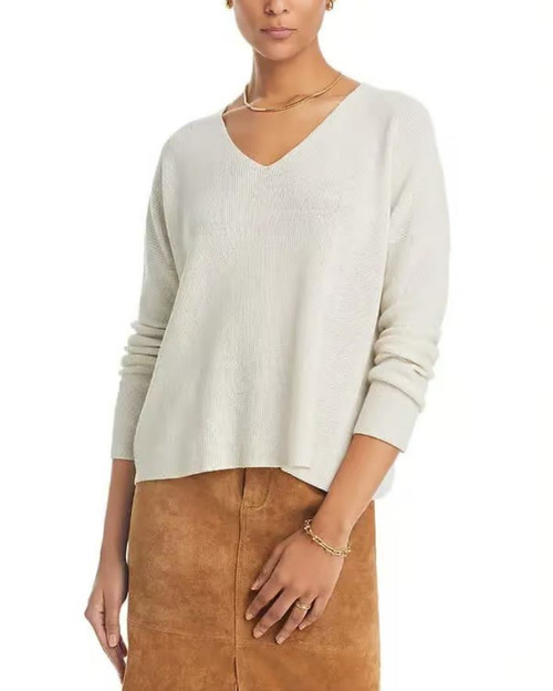 Eileen Fisher V-Neck Pullover, Fine Organic Cotton, Bone, Large