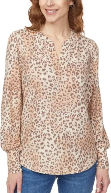 Buffalo David Bitton Women's Long Sleeve Cozy V-Neck Top, Mellow Leopard, Large