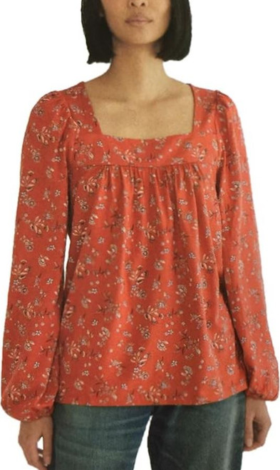 Lucky Brand Women's Long Sleeve Floral Peasant Top, Baked Apple Multi, Small