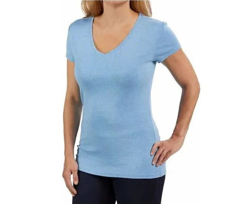 KIRKLAND Signature Women's Short Sleeve V-Neck Tee Shirt, Blue, X-Small
