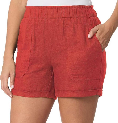 Briggs Women's Linen Blend Cuff Pull On Shorts, Orange, Small