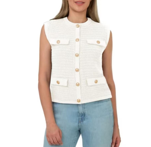 BLANKNYC Women's Sweater Vest, Sleeveless Knit Textured, Cream, X-Small