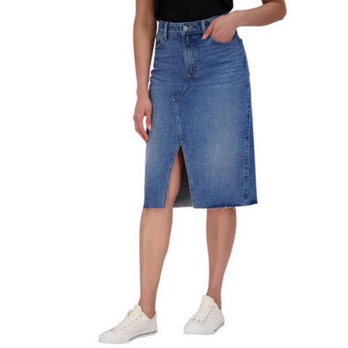 Lucky Brand Women's Sits At Waist Midi Skirt, Medium Wash, 6