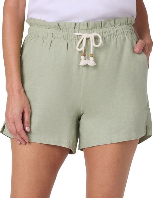 Hang Ten Women's Linen Blend Summer Shorts, Lightweight Casual, Green, Large