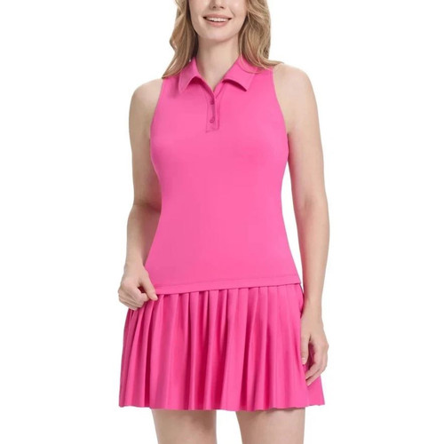 Tretorn Women's Sleeveless Polo Top, Built in Bra, French Fuchsia, Large