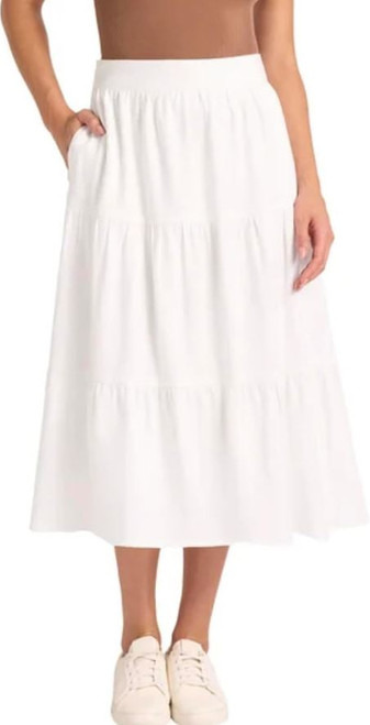 Matty M Women's Linen Blend Midi Skirt With Pockets, White, Large