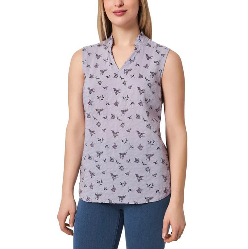 Modern Ambition Women's Ruffle Collar Sleeveless, Purple, Large