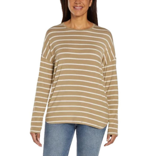 Gap Ladies Relaxed fit Stripe Drop Shoulder Top, Tan, Large