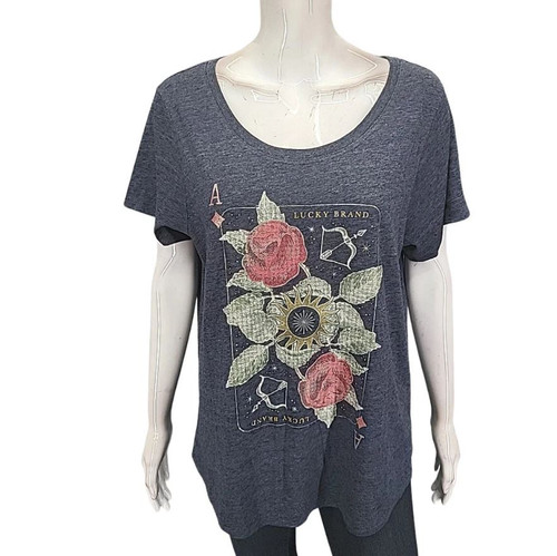 Lucky Brand Women's Ace Playing Card Graphic Tee, Mood Indigo, Medium