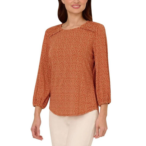 Adrianna Papell Women's 3/4 Sleeve Blouse, Orange, Large