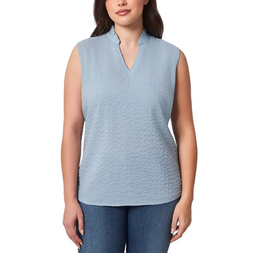 Modern Ambition Women's Ruffle Collar Sleeveless, Blue, Large