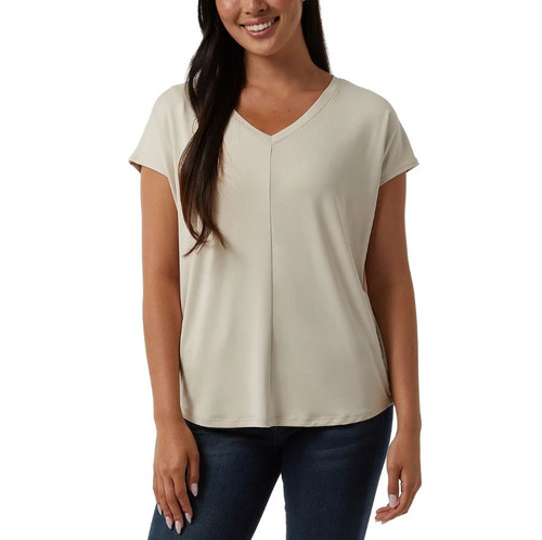 32 Degrees Cool Women's Soft Luxe Short Sleeve V-Neck Top, Tan, Small