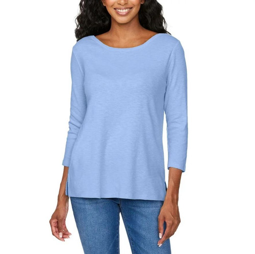 KIRKLAND Signature Women's 3/4 Sleeve Boatneck Slub Tee Shirt, Blue, X-Large