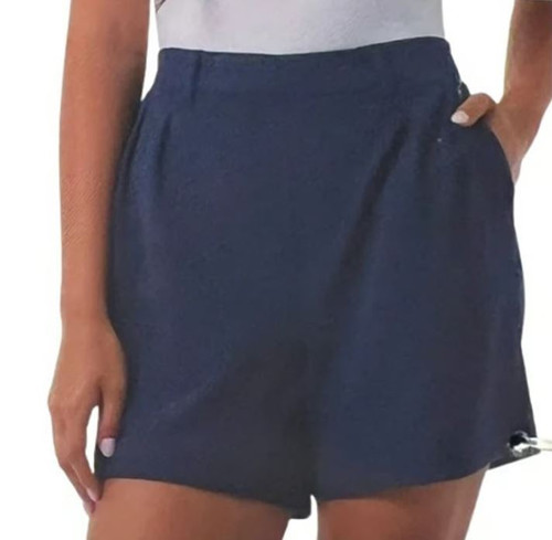 32 Degrees Women Pleated Short, Elastic Back of Waistband, Navy, Large