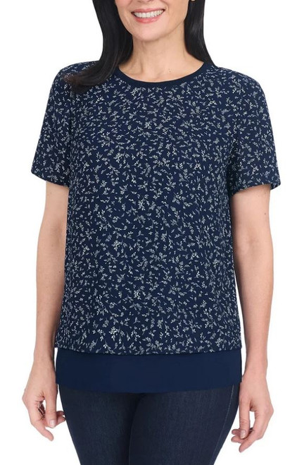 Hilary Radley Women's Short Sleeve Blouse, Navy, Small