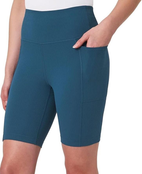 Mondetta Women's Active Moisture Wicking Ribbed Bike Short, Blue, X-Small