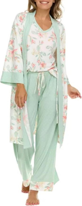 Flora Nikrooz Women's Super Soft 3 Piece Pajama Sleep Set, Green, Small