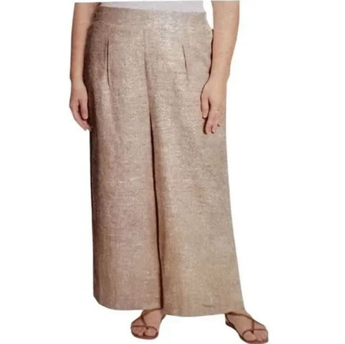 Ella Moss Women's Wide Leg Linen Blend Pants, Tan, Medium
