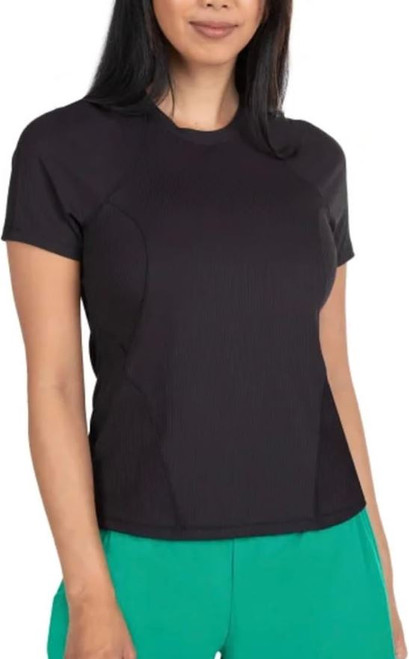 Spyder Active Women's UPF 50+ Ribbed Short Sleeve Tee Shirt, Black, X-Large