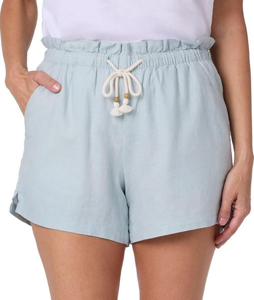 Hang Ten Women's Linen Blend Summer Shorts, Lightweight Casual, Blue, 2X-Large