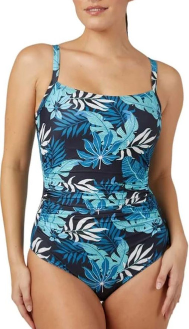 32 Degrees Cool Women's Full Coverage One Piece Swimsuit, Adjustable Straps, Blue, Medium